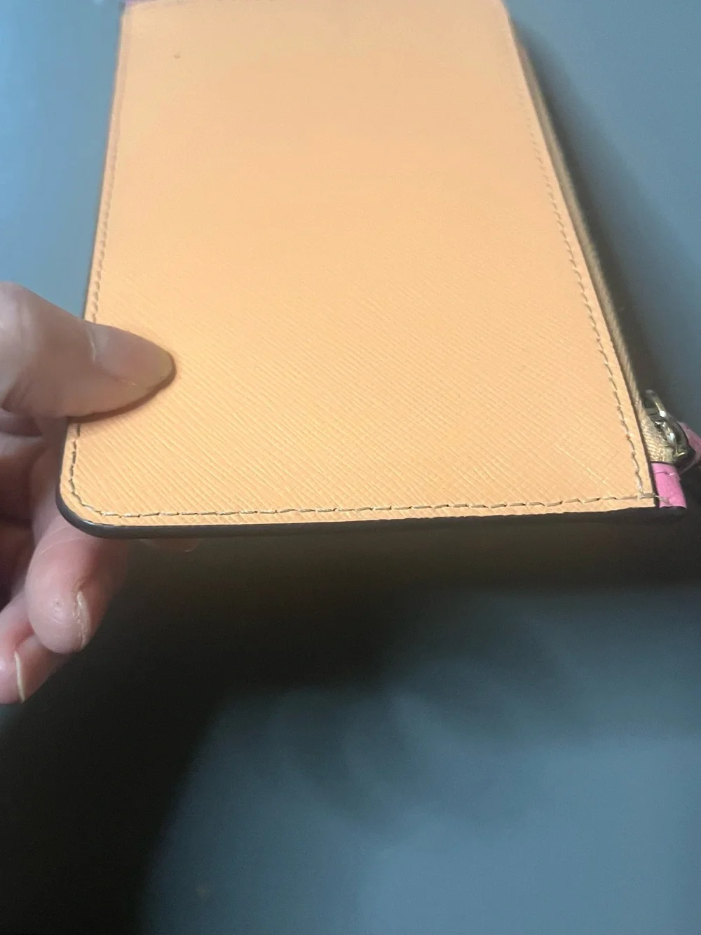Kate Spade New York Saffiano Leather Zip Wristlet Two-Tone Coral & Orange EUC